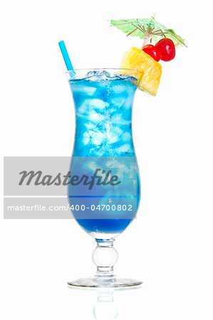 Stock image of Blue Hawaiian cocktail over white background. Find more cocktail and prepared drinks images on my portfolio.