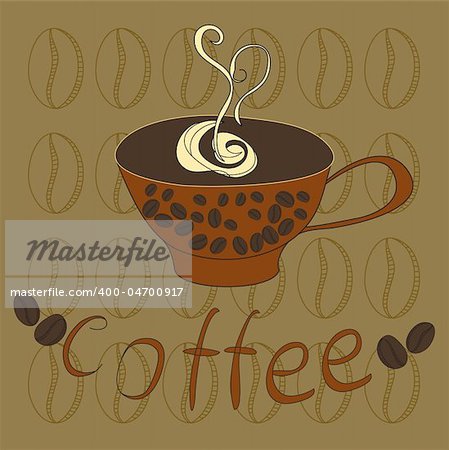 Stylized template with a cup of coffee