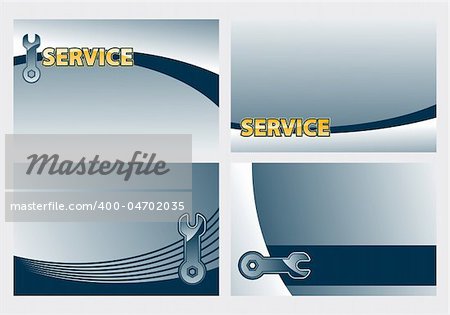 business card templates with wrench and the word service - illustration