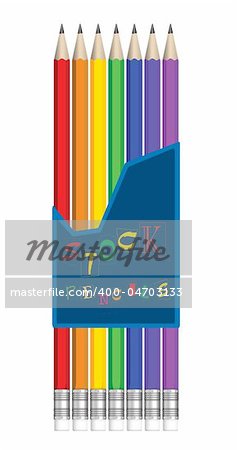 Seven multicolored vector pencils in diagram figure box isolated  on white