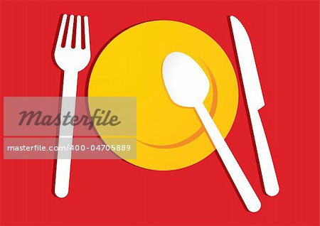 yellow plate on red background - vector illustration