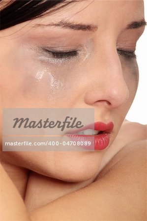 Abused young woman over white background