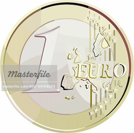 Vector iluustration currency 1 euro coin. Filled with solid colors only.
