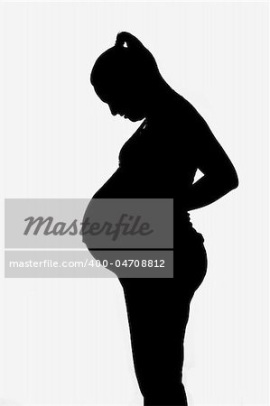 Pregnant Woman silhouette on white background.