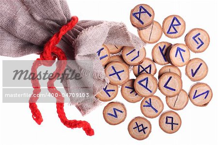 runes and pouch isolated on white background