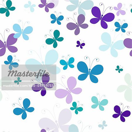 Seamless white pattern with silhouettes translucent butterflies (vector EPS 8)