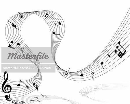 Vector musical notes staff background for design use