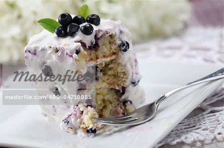 Delicious homemade blueberry cake with sour cream. Shallow DOF