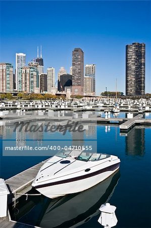 Lonely boat in marina - Chicago, IL.