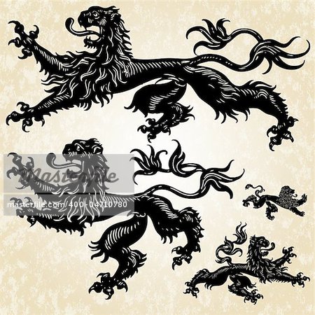 Detailed gothic lions. 5 unique illustrations. Easy to change color.
