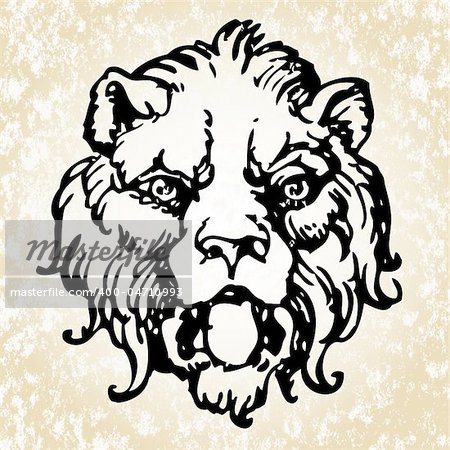 Illustrated gothic lion head. Easy to change colors.