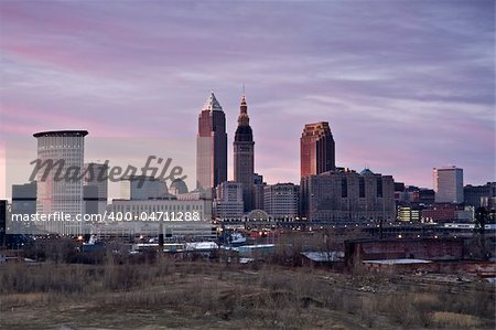 Pink sunset in Downtown Cleveland