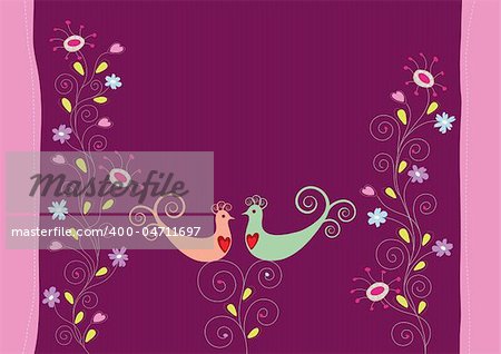 Love birds and flowers vector illustration