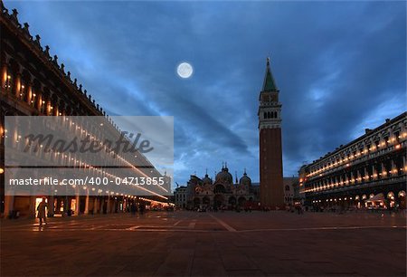 The night scene of San Marco Plaza in Venice Italy