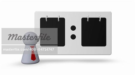 scoreboard and play figure with tie  on white background - 3d illustration