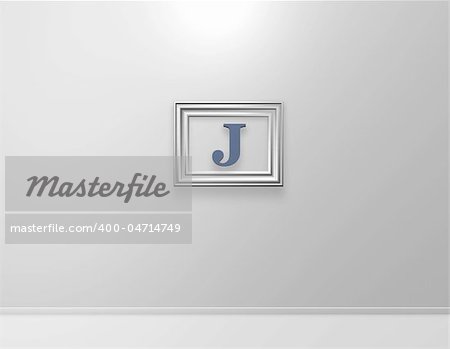 picture frame with letter j on white wall - 3d illustration