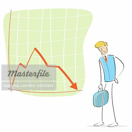 illustration of an upset man looking at the declining arrow