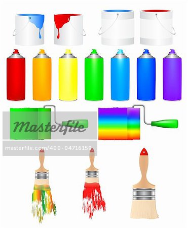 Illustrations of painting tools isolated over white