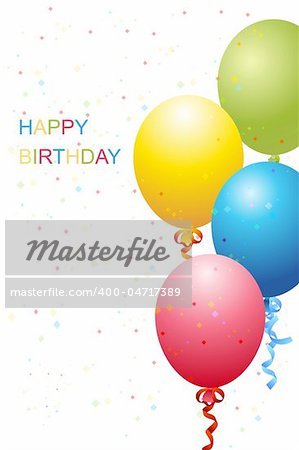 illustration of vector birthday template with balloons and glitters