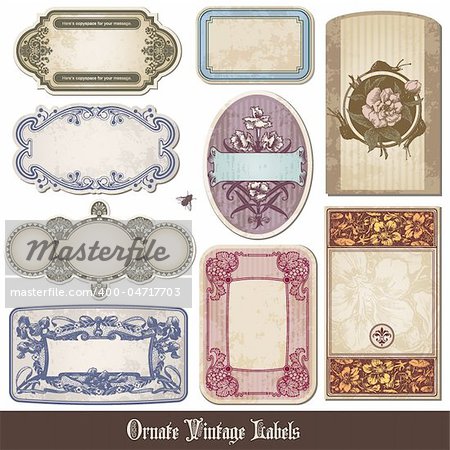 set of ornate vintage labels in different styles