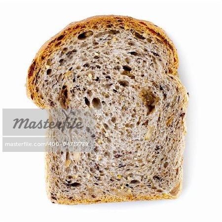 Single slice wholemeal bread isolated over white background