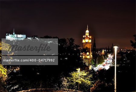 View on Edinburgh city in night from nationl Monument, Scotland