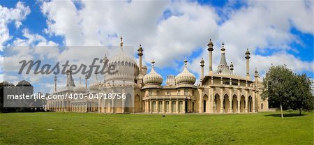 onion domes, towers and minarets forming the roof of the royal pavilion palace in brighton england, King George IV's summer house and Regency folly