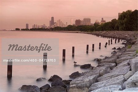 Sunset in Chicago - seen from north side