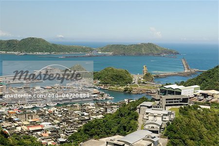 Cityscape of harbor in daytime in Taiwan, Asia.