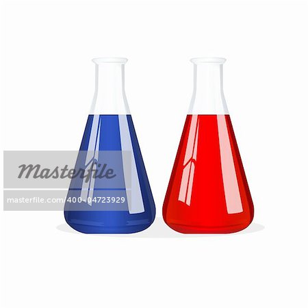 illustration of chemistry beaker with solution on isolated background