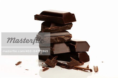 stack of plain chocolate on white background