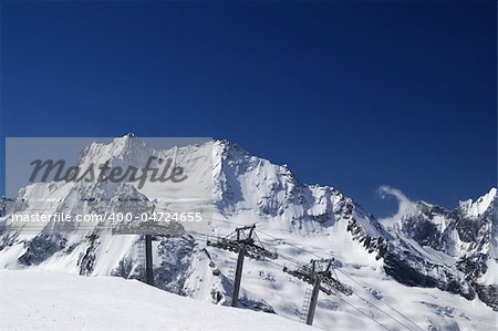 Ropeway at ski resort Dombay. Caucasus Mountains