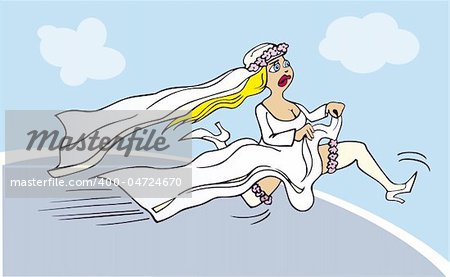 Cartoon illustration of running bride