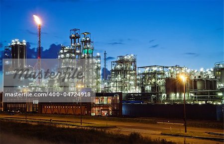 Operational petrochemical plant in twilight (Anwerp port, Belgium)