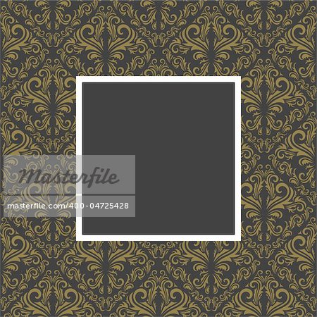 Seamless golden floral pattern with frame in gray color.