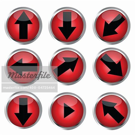 Red buttons for web design, black arrow icon set