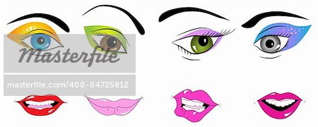 Vector picture of parts of face: eyes and lips