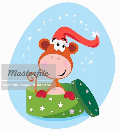 Christmas or birthday surprise? This cute brown monkey is perfect present! Vector cartoon Illustration.