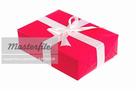 gift red box with white ribbon isolated on white background