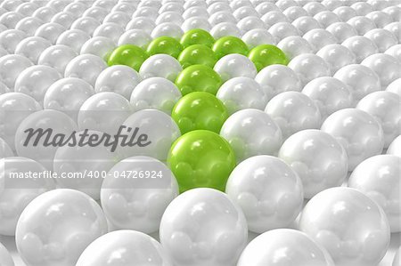 White 3D balls with green ones forming an arrow