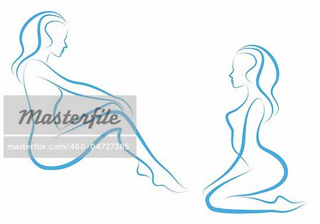 beautiful nude woman silhouettes, vector sketch