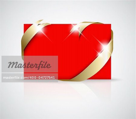 Christmas or wedding card - Golden ribbon around blank red paper,  where you should write your text