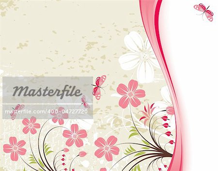 Grunge Floral Background with butterfly, element for design, vector illustration