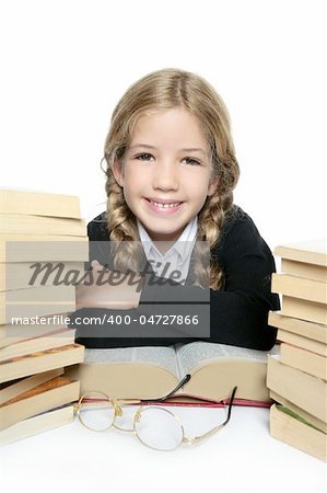 little blond happy student girl  smiling with funny gesture