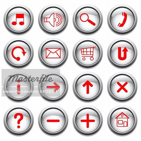 Buttons with red symbols. Vector art in Adobe illustrator EPS format, compressed in a zip file. The different graphics are all on separate layers so they can easily be moved or edited individually. The document can be scaled to any size without loss of quality.