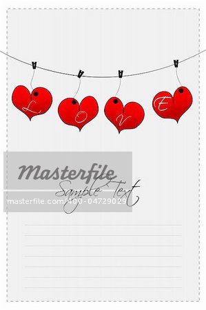 illustration of hanging hearts on sample text template
