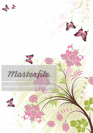 Floral background with butterfly, element for design, vector illustration