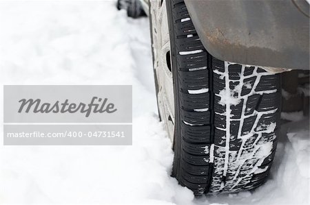 Car wheel is stuck in the snow