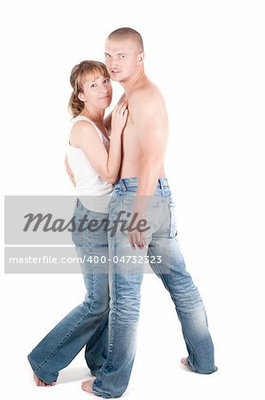Studio shot o man and woman isolated on white