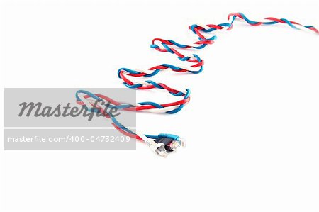 three russian flag color complex patchcords over white background